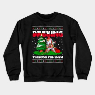 Dabbing Through The Snow Unicorn Christmas Lights Rainbow Crewneck Sweatshirt